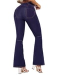 STARBILD Flared Jeans High Rise Bootcut pour Femme, Push Up Jegging Évasé Stretch Taille Haute, V Cross Waist - Bleu Foncé L