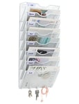 EasyPAG 8 Compartiments Métal Porte Revue Mural Porte Document Suspendu A4 Organisateur de Bureau à Suspendre Banette de Rangement Range Papier Corbeille a Courrier Murale avec 5 Crochets,Blanc