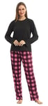 YUSHOW Pyjama Femme en Polaire Ensemble Pijamas Manches Longues Pantalon à Carreaux 2 Pièce Vêtements de Nuit Sleepwear Pjs Set pour Hiver,Rose À Carreaux,S