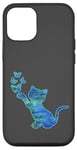 Coque pour iPhone 13 Pro Chat violet bleu cyan et papillon sur un gris foncé