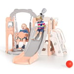 Toboggan,Toboggan Interieur Enfant,Toboggan pour Enfant avec Panier de Basketball, Télescope, Espace de Rangement, Escaliers(6 et 1 Riz-Rose)