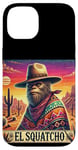 Coque pour iPhone 14 El Squatcho Bigfoot Cowboy Sunset Funny Western Sasquatch