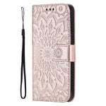 iPhone 15 Pro Max Läder Plånboksfodral med Rem - Mandala Blomma - Rött Guld