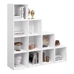 WOLTU Bibliothèque à 10 Compartiments Cubiques, Étagère Escalier avec Casiers, Séparateur avec Cubes Ouvertes, Meuble de Rangement, pour Salon, Chambre, Bureau, 120x30x120cm, Blanc, SK035ws