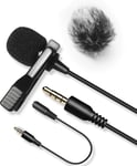 6M Micro Cravate Avec Bonnette Anti-Vent , Lvm3 Lavalier Lapel Microphone Pour Appareil Photo Sony Nikon Canon Caméscopes Caméras Vidéo, Apple Iphone Android Smartphone Pc