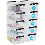 SmartStore – Lot de 10 boîtes de rangement en plastique transparent de 14L avec couvercle, renforcées, qualité alimentaire, verrouillables et empilables