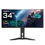 Gigabyte Moniteur de Jeu courbé OLED WQHD MO34WQC 34" - 3440 x 1440, 175Hz, 0.03ms, KVM, 250 CD/m², FreeSync Premium Pro, DisplayHDR True Black 400, HDMI 2.1, Displayport 1.4