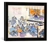 'Image encadrée de Japanese School "Warlord Watches Samurai Receiving His robes, from a 19th century Album of Wood Cuts, Colour Wood Block Print, d'art dans le cadre de haute qualité Photos fait main, 40 x 30 cm, noir mat