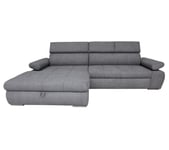 Canapé d'angle convertible méridienne gauche VEGAS tissu gris clair