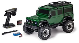 Carson 500404236 1:8 Land Rover Defender 100% RTR British Vert - Voiture radiocommandée, véhicule RC, Batteries et radiocommande incluses, Vitesse km/h, Temps de Conduite 20 Min