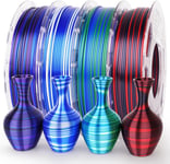 Filament PLA Silk Pour Imprimante 3D, Multicolor Colorful PLA Filament 1.75 mm Bundle, Shiny Fast Changing PLA Irregular Stripe Filament Bundle Imprimante 3D, 200gX 4 Pack