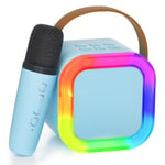 Ankuka Mini Machine Karaoké Bluetooth, 2024 Jouet Karaoké avec 1 Microphone pour 4, 5, 6, 7, 8, 9, 10, 12 Ans Fête d'anniversaire des Filles, avec Eclairage Ambiant LED. (Bleu)