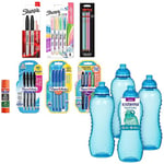 Paper Mate Back To School bundle Sharpie Pens Set and 4 Sistema Twist 'n' Sip Squeeze Sports Water Bottles