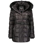 Geographical Norway Aimeraude Lady Parka Longue Epaisse Chaude Femme Automne Hiver - Manteau Fin Capuche Fausse Fourure - Blouson Coupe Vent - Doudoune Elegante Femmes (Noir L)