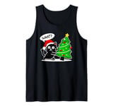 Funny Black Cat Tee Pushing Christmas Tree Over Cat What? Tank Top