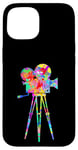 Coque pour iPhone 15 Caméra vidéo Arc-en-ciel Art Splatter Film Lover Design