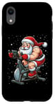 Coque pour iPhone XR Père Noël sur vélo d'appartement, gym, fitness, entraînement, Noël, neige