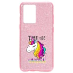 Coque Iphone 12 MINI paillettes rose licorne multicolore