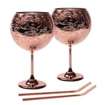 SHINY STAR IN THE DARK SKY Gin Glass Set, Stainless Steel Cocktail Wine Glasses Set of 2, Luxury Gin Goblets for Gin Lovers, 680 ml, Handwash, (Rose Gold).