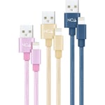 Pack de 3 câbles Apple USB 2.0 maillés et de différentes couleurs 1 m