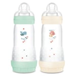 MAM - Lot de 2 biberons Easy Start Anti-Colique 4+ mois débit rapide (2 x 320 ml) Menthe + Coton – Biberon pour réduire les coliques et l'inconfort de bébé – Biberon bébé compatible avec l'allaitement