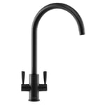 Franke Ascona Swan Neck Swivel Spout Mono Mixer Twin Lever Black Kitchen Tap