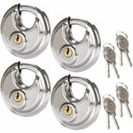 Lot de 4 Cadenas Circulaires de Sécurité, 70MM Cadenas Rond en Acier Inoxydable, Cadenas à Disque Résistant à la Rouille pour les Remises, les