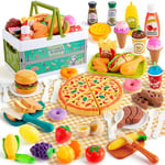 SEMKOTREE Accessoire Cuisine Enfant, Dinette Enfant Ustensile Cuisine Enfant, Jeu de Role de Chef Kit Cuisine Enfant avec Nourriture Jouet Couteau Enfant Panier Pique Nique Cuisine Exterieur Enfant