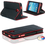 ETUI FOLIO HOUSSE POUR SONY XPERIA Z3 MINI Z3 COMPACT NOIR CONTOUR ROUGE