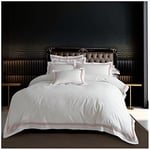 Plain Dyed Duvet Cover Double, Hotel Quality Border Stripe Bedding Sets With Pillow Cases, White/Pink