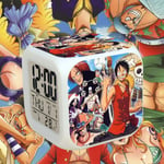 Anime väckarklocka One Piece LED fyrkantig klocka digital väckarklocka med tid, temperatur, alarm, datum