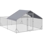 Pawhut - Enclos poulailler chenil 12 m² - parc grillagé dim 4L x 3l x 1,95H m - espace couvert - acier galvanisé