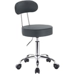 Woltu - 1 x Tabouret de bar pivotant, tabouret de travail à roulettes, chaise de bureau avec dossier, hauteur réglable, Gris