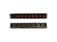 Rack Strip 19 1.5U, 8X Unel Socket Rear, 8X Switch Front