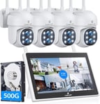 Ptz Kit Camera De Surveillance Wifi Avec 10"" Moniteur,10Ch Nvr Kit Avec 4X2K Camera Wifi Exterieure Double-Objectif,500 Go Hdd,Vision Nocturne Couleur,Detection Humaine,Audio Bidirectionnel