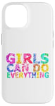 Coque pour iPhone 14 Message positif amusant « Girls Can Do Everything »