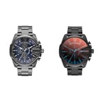 Diesel Montre Mega Chief pour Homme, Mouvement chronographe & Montre pour Homme Mega Chief, Mouvement Chronographe, Boîtier en Acier Inoxydable Noir de 59 mm avec Bracelet