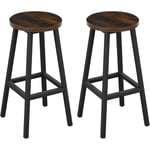 Lot de 2 Tabourets de Bar Klihome Siège Rond en Bois d'Ingénierie - Structure Métallique - Tabouret Fixe Haut - Chaise Haute Cuisine - Repose-Pieds