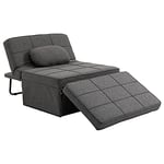 HOMCOM 3 en 1 Fauteuil Convertible 1 Place Fauteuil lit chauffeuse Chaise Longue Pouf - Dossier inclinable 5 Niveaux Repose-Pied Rabattable - Charge 200 Kg, châssis métal et Tissu Lin Gris