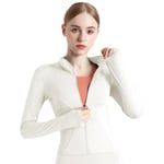 BenBoy Veste de Sport Femme Respirante Veste de Course à Manches Longues Course Running Léger avec Fermeture éclair Haut de Fitness avec Trous pour Les Pouces Yoga Randonnée SYMTWT03-White-S