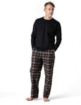 LAPASA Ensemble de Pyjama Homme Chaud & Confortable Haut Coton & Pantalon Coton Flanelle M79 Haut Noir + Pantalon Marron & Gris, XL