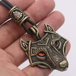 Gratis skepp Viking Smycken Tonåring Varg Amulett Wicca Pagan Djur Hänge Talisman Nordisk Rune Bead Gotisk Halsband Män bronze color