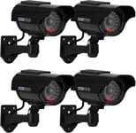 Lot De 4 Fausse Caméra De Surveillance Extérieur Intérieur, Caméra Factice Solaire Avec Led Rouge Clignotante, Montage Mural (Noir)[CAM07578]