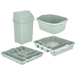 Set- 8L Swing Bin Large Dish Drainer Cutlery Tray 39cm Washing Bowl Silver Sage