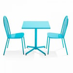 Ensemble table carrée de jardin inclinable et 2 chaises bistrot bleu Palavas  Oviala