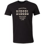 Diesel Mens Saloon Sound Lab Logo Black T-Shirt Cotton - Size Large