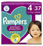 Pampers Premium Protection Size 4, 37 Nappies, 9kg - 14kg, Essential Pack