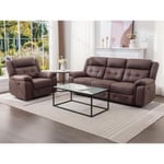 Vente-unique Canapé 3 places et fauteuil relax électrique en microfibre aspect cuir vieilli marron ORTIANO