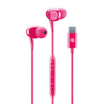 Music Sound - Écouteurs Intra-Auriculaires - Écouteurs filaires avec Microphone - Compatibilité USB-C - Détails métalliques - Couleur Rose