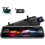 10' Dashcam Retroviseur fhd 1080P Dashcam Voiture Retroviseur Écran Tactile Dashcam Voiture Avant Arriere avec Caméra de recul IP68 Imperméable wdr